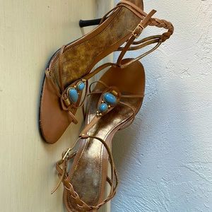Size 10 Nine West sandal heels with blue stone detail